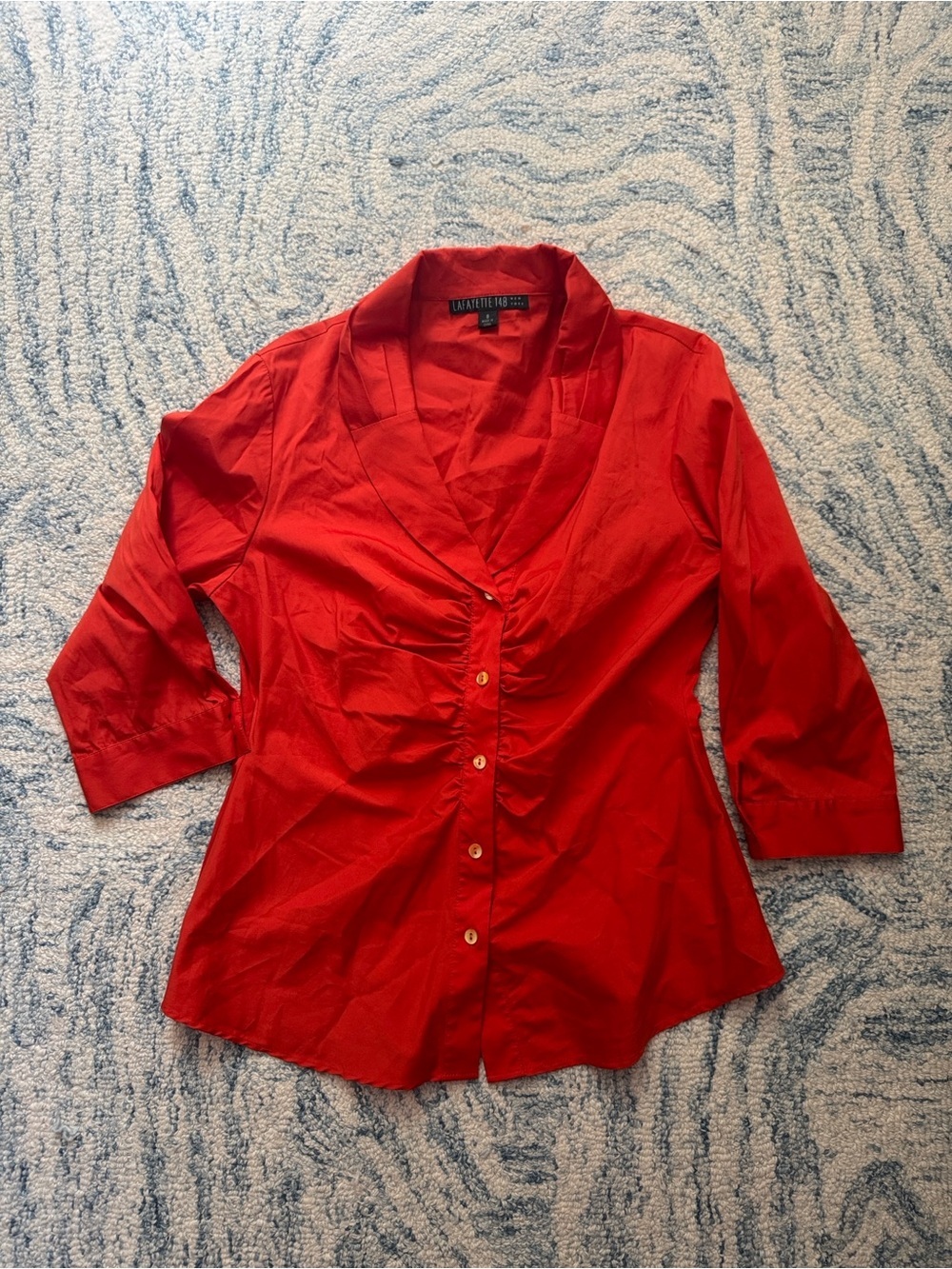 Lafayette 148 rusched button down orange blouse eight